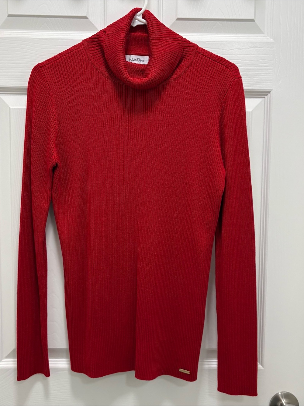 Calvin Klein Red Ribbed Cowl Neck Sweater
